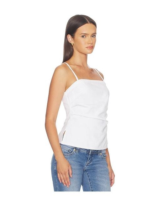 Madewell White Airy Denim Ruched Squareneck Tank