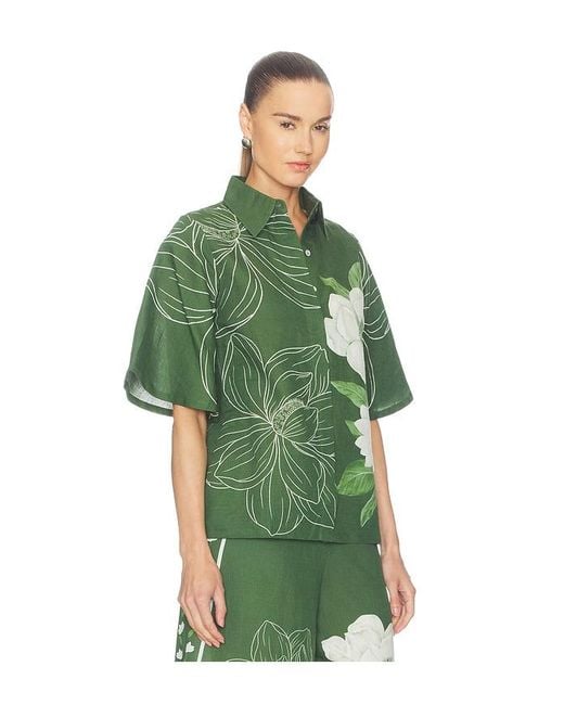 VERANDAH Green Floral Bell Sleeve Shirt