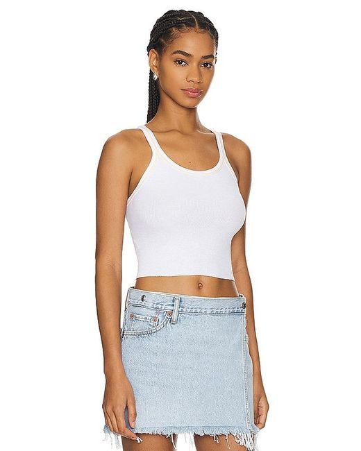 Re/done White Cropped Ribbed Tank