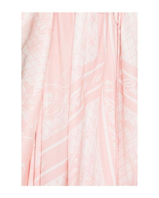 Balmain Pink Open Shoulder Foulard Print Dress In Rose & Blanc