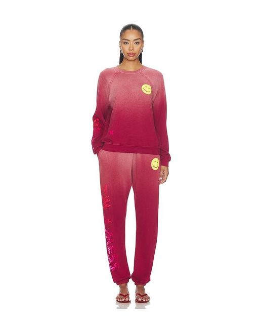 Lauren Moshi Red Anela Crewneck Raglan Pullover