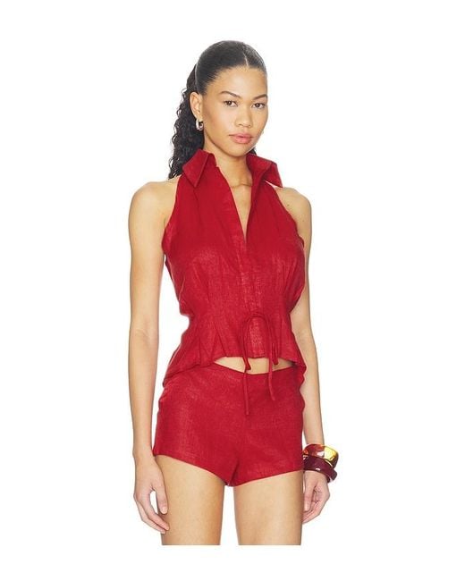 AEXAE Red Linen Sweetheart Top