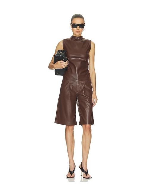 Hudson Brown Faux Leather Ruched Top