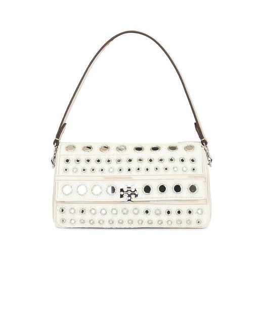 Tory Burch White Charlie Embellished Small Shoulder Bag