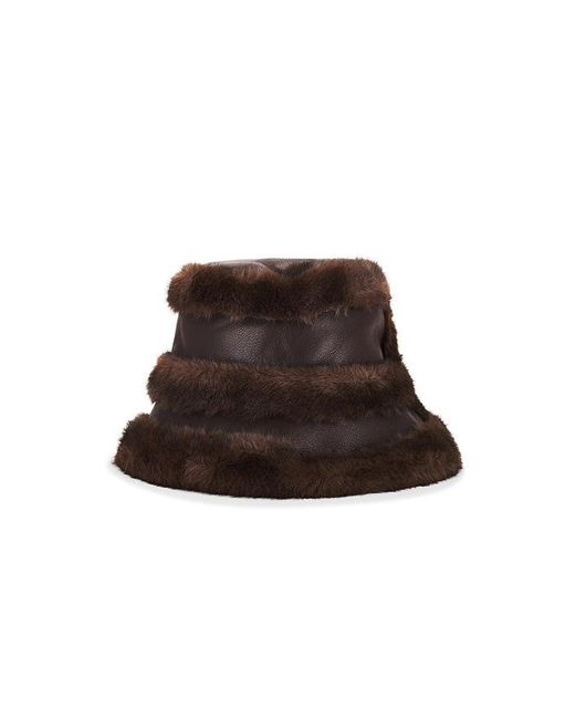 Jocelyn Faux Mink & Leather バケットハット Brown