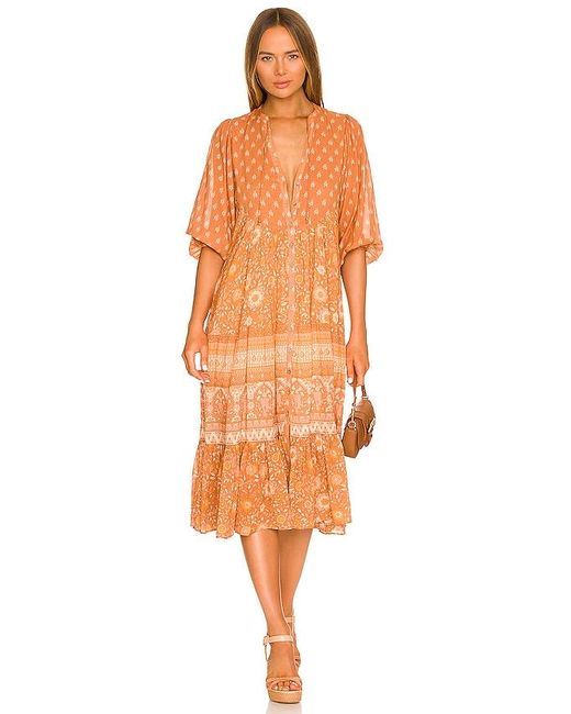 Spell Orange Utopia Short Sleeve Midi Dress