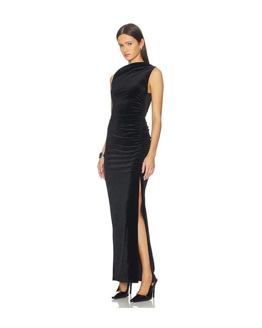 GOOD AMERICAN Black Velvet High Neck Maxi Dress