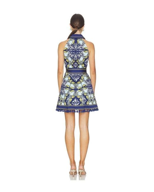 Alice + Olivia Blue Lucy Halter Neck Mini Shirt Dress