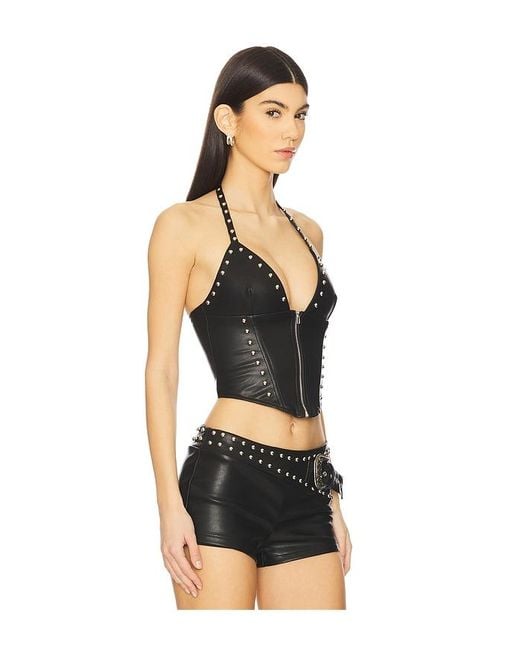 superdown Black Melisa Faux Leather Top