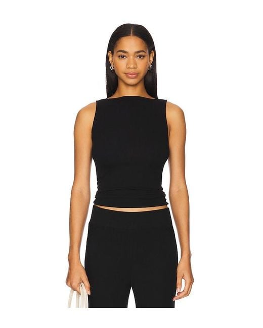 Enza Costa Black Silk Knit Sleeveless Boatneck Top
