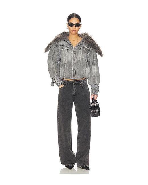 Jaded London Gray Alloy Denim Bomber Jacket With Faux Fur Collar