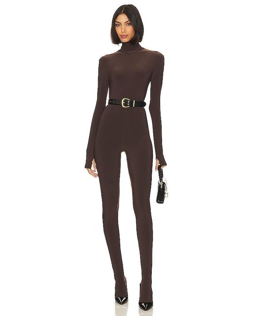 Norma Kamali Brown Slim Fit Turtle Catsuit With Footsie