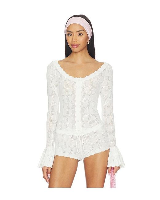 For Love & Lemons White Bayberry Pointelle Top