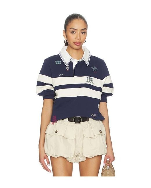Sea Blue Claira Embroidered Rugby Shirt
