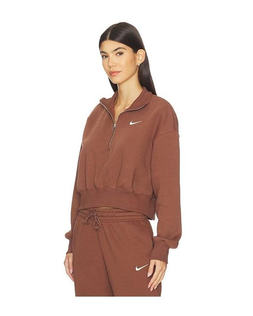 Nike Brown Phoenix Fleece Crop Quarter Zip Sweatshirt