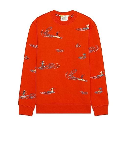 Scotch & Soda Orange Allover Embroidery Sweatshirt for men