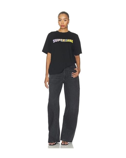 David Koma Black Supergirl Print Short Sleeve T-Shirt