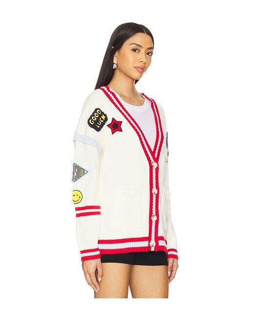Central Park West Red Varsity Patch V Neck Cardigan