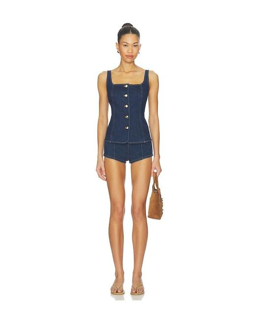 GOOD AMERICAN Blue Sleeveless Button Front Denim Top