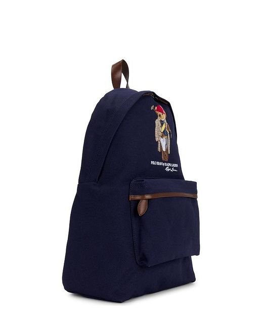Polo Ralph Lauren Blue Canvas & Leather Novelty Polo Society Bear Large Backpack for men
