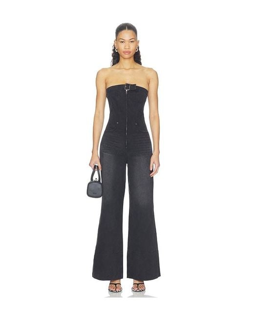 One Teaspoon Blue Dark Angel Strapless Wide Leg Denim Jumpsuit