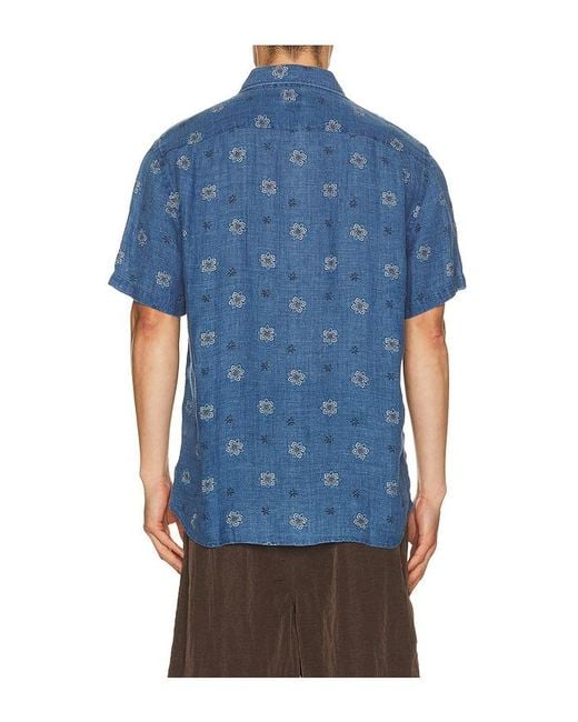 Faherty Brand Blue Short Sleeve Palma Linen Shirt for men