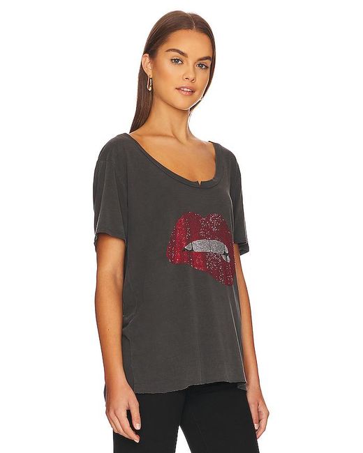 Lauren Moshi Black Delara Crystal Biting Lip Top