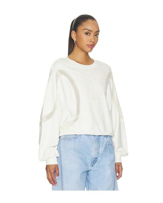 Free People White Love Lace Sweatshirt