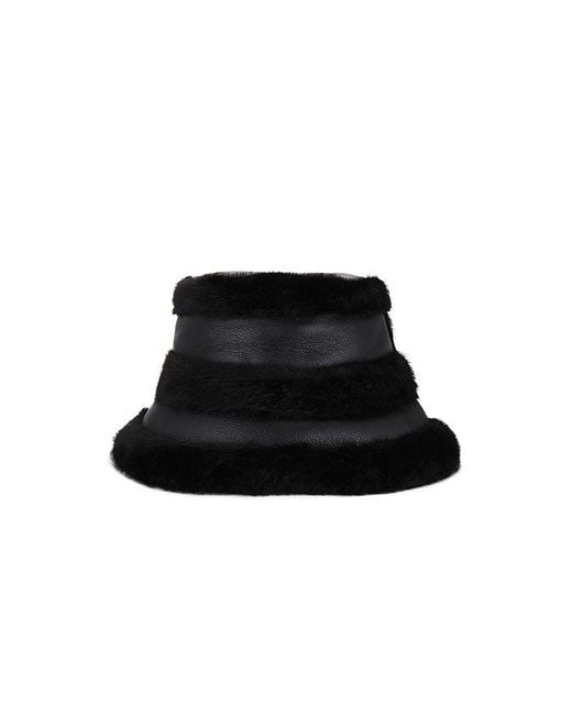 Jocelyn Black Faux Mink & Leather Bucket Hat