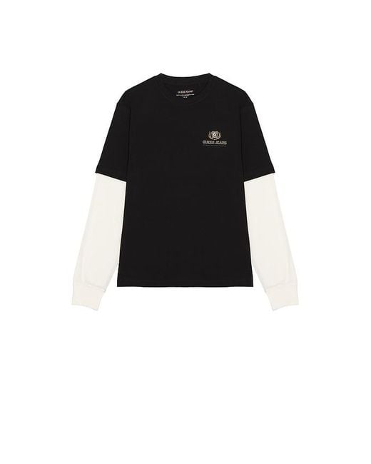 Guess Black Regular Fit Double Layer Tee for men