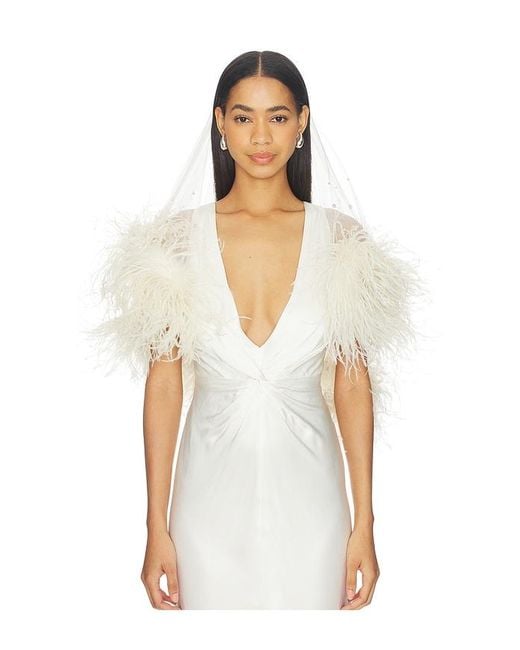 LAPOINTE White X Revolve Tulle Embroidered Short Veil With Feathers