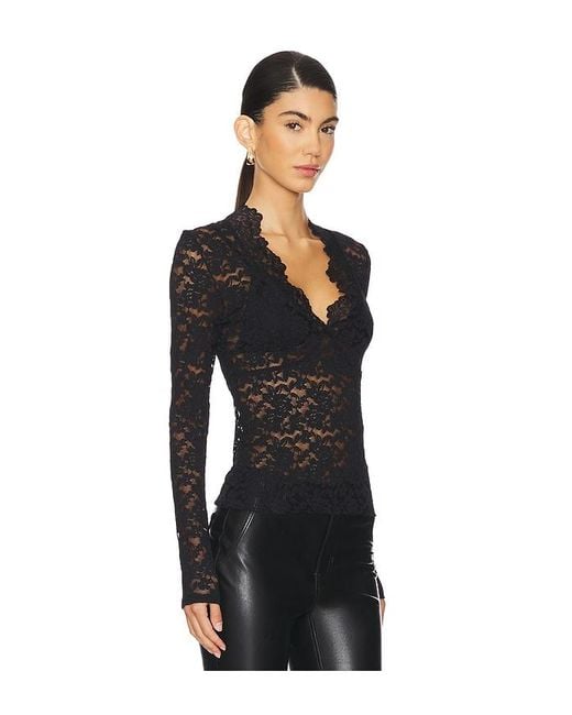 Free People Black Lace Long Sleeve Sheer Top
