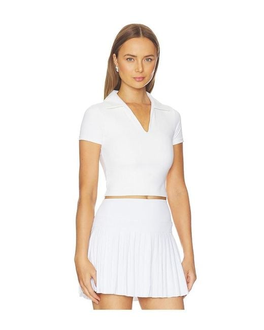 Gold Hinge White Preppy V-Neck Polo Top
