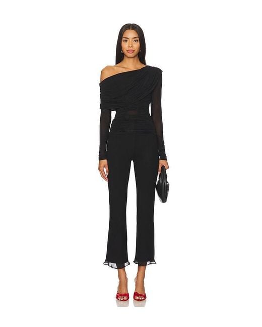 Lovers + Friends Black One-Shoulder Ruched Mesh Top