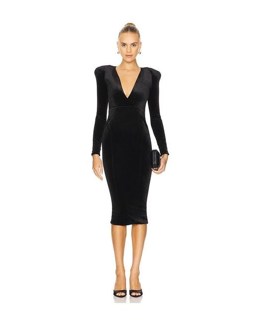 Zhivago Black Plunging Velvet Structured Gown