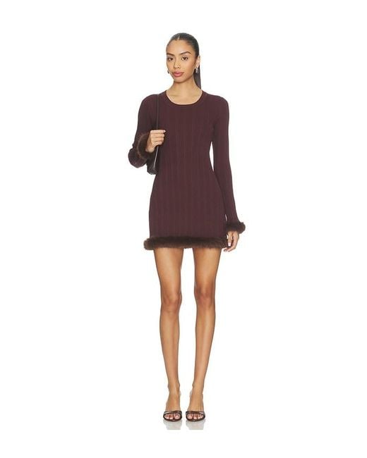 SNDY'S Red Pearse Faux Fur Mini Dress