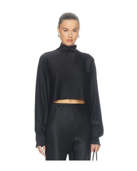LAPOINTE Black Satin Caftan Top