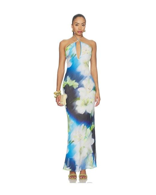 Runaway the Label Blue Mirae Cross Front Maxi Dress