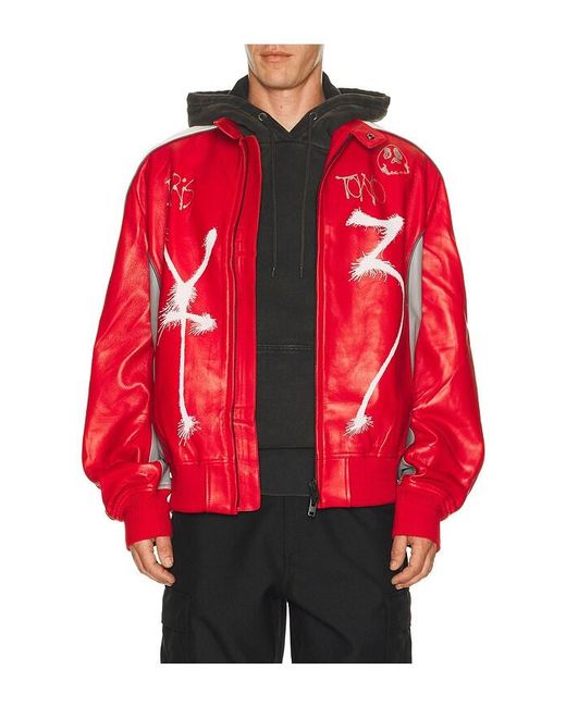 Y-3 Red Gfx Leather Jacket for men