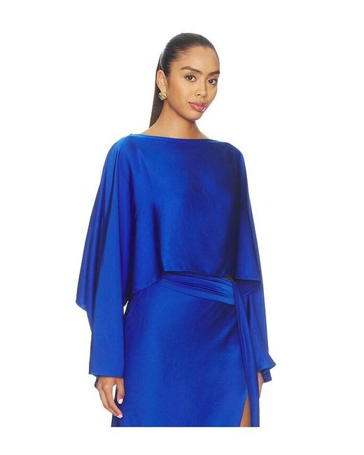 LAPOINTE Blue Lightweight Satin Boat Neck Caftan Top
