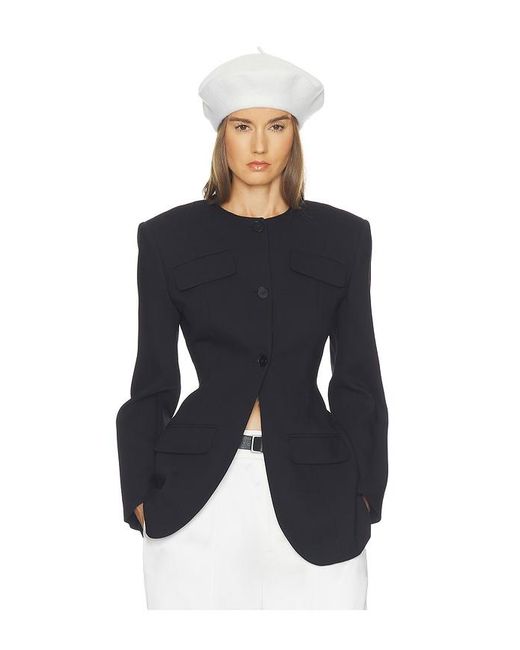 Helsa Blue Wool Blend Suiting Jacket With Bows