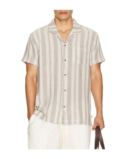 Vintage Summer White Basket Weave Camp Shirt for men