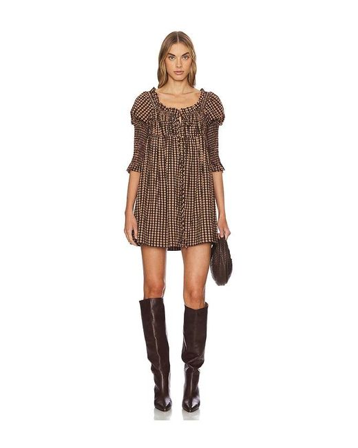 Free People Natural Smocked Tie-Back Mini Dress