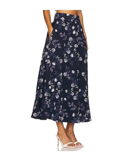 Agua Bendita Blue Embroidered Floral Twill Maxi Skirt