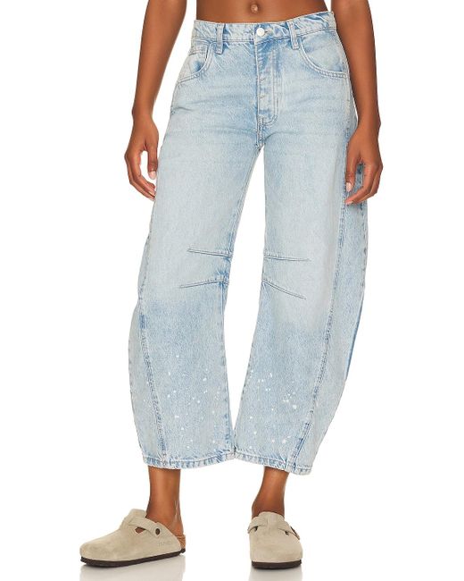 Free People Lucky You Mid Rise Barrel in Blue | Lyst