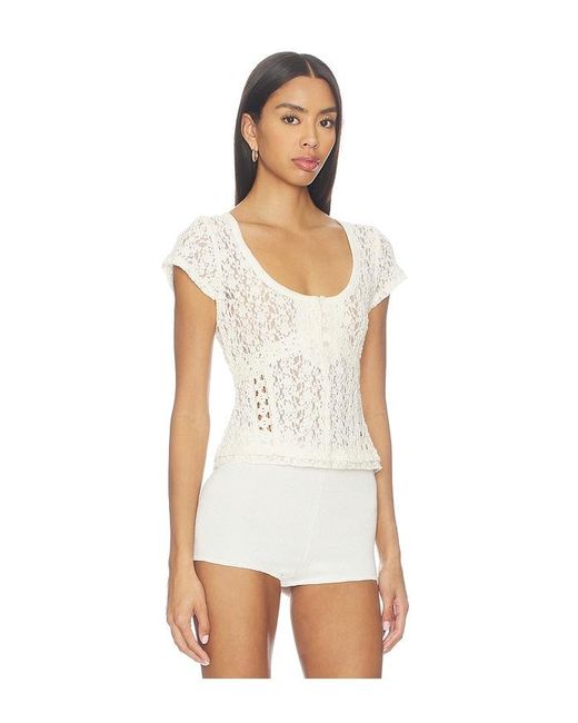 Free People White Claro Short Sleeve Tee
