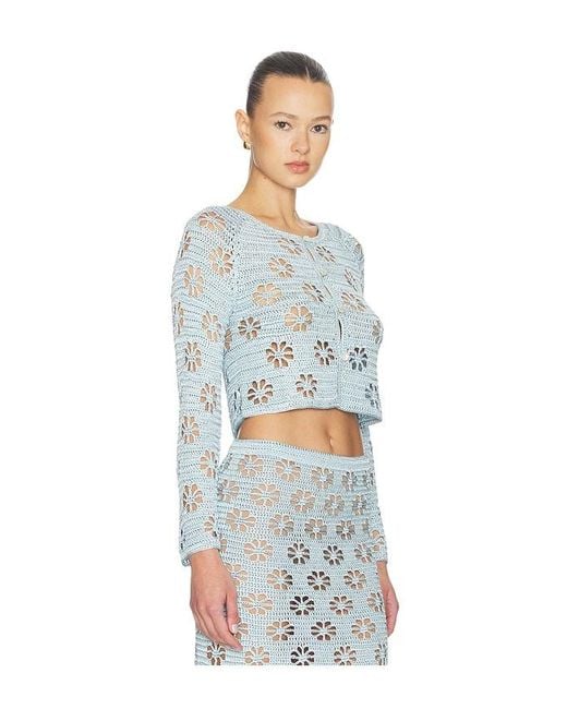 Calle Del Mar Blue Floral Crochet Cardigan