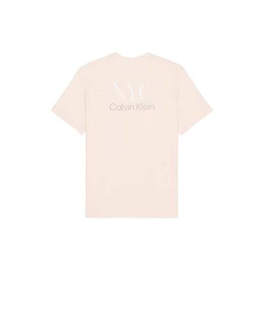 Calvin Klein White Embroidered Nyc Back Crewneck Tee for men
