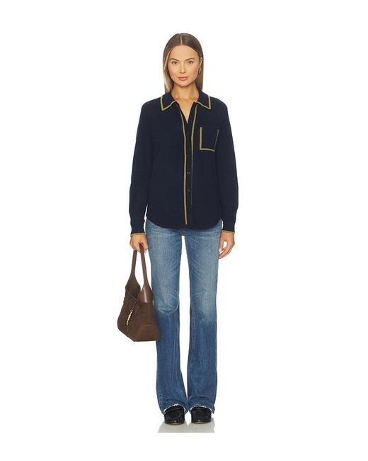 White + Warren Blue Cashmere Tipped Button Shirt