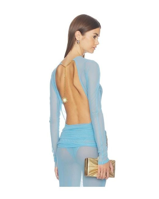 SIDERA Blue Nerea Long Sleeve Backless Bodysuit